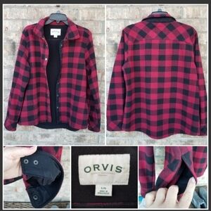 ORVIS Buffalo Plaid RED/ BLACK Fleece Lined Shacket (Men Sz L) SnapUp Shirt